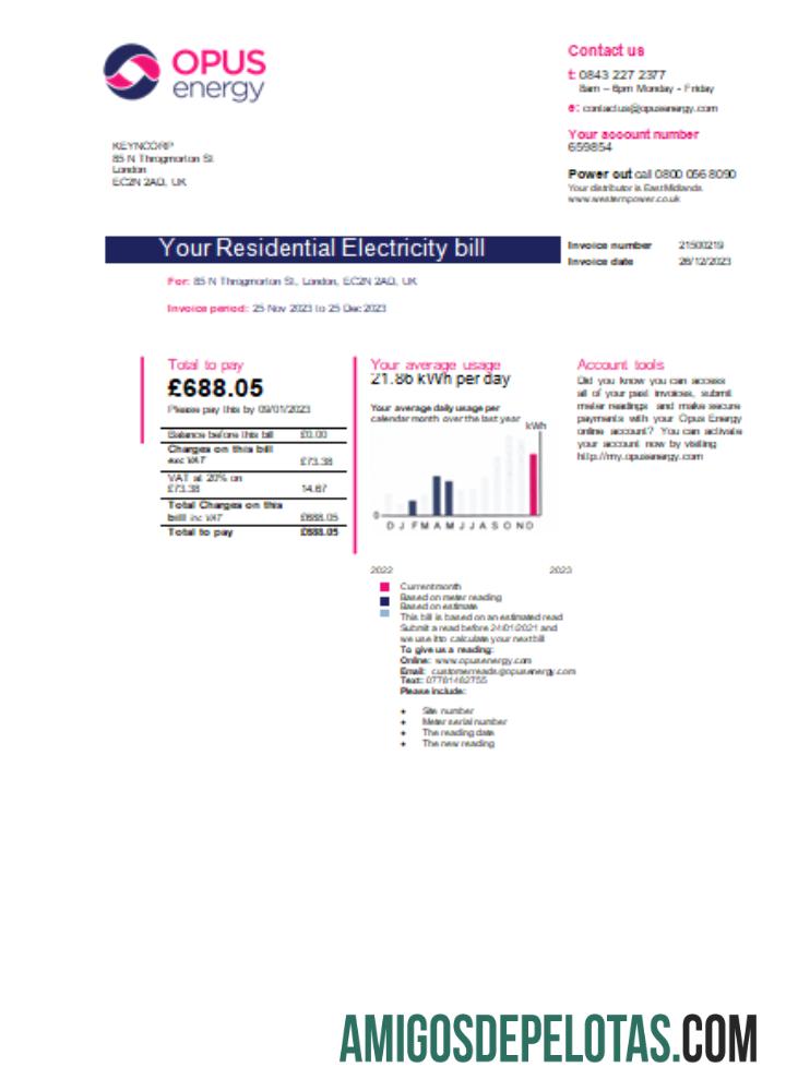 Projeto de lei de serviços públicos de eletricidade da Opus Energy, página 1, SCR modelo